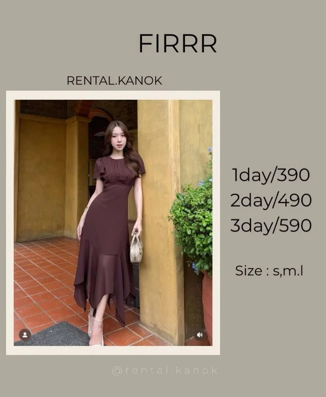 FIRRR – เดรสแขนระบายหวานหรูทรงเฉียง Long Dress 1