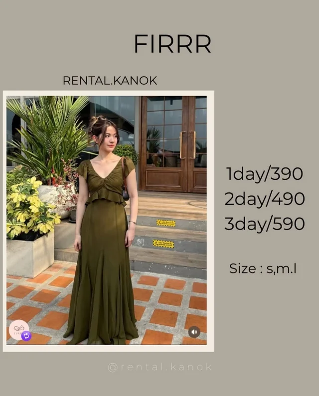 FIRRR – เดรสคอวีระบายเอวเรียบหรู Long Dress