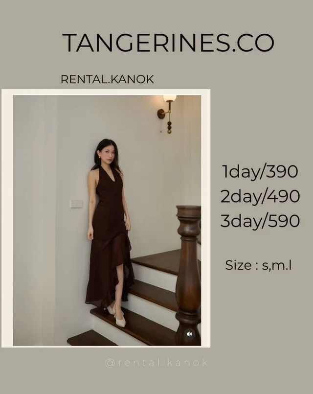 TANGERINES.CO – เดรสคล้องคอผ่าชายเรียบหรู Long Dress
