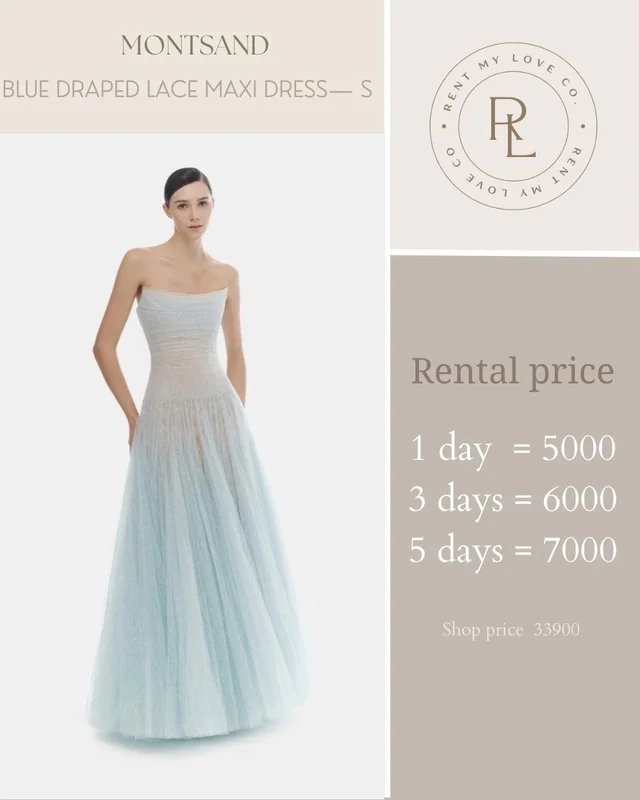 Blue Draped Lace Maxi Dress