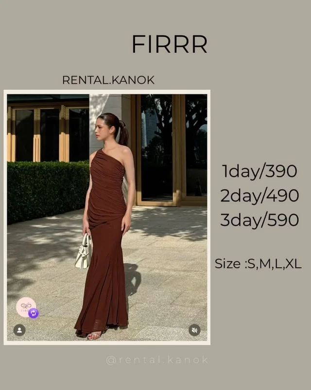 FIRRR – เดรสไหล่เฉียงน้ำตาลเข้มหรูแพง