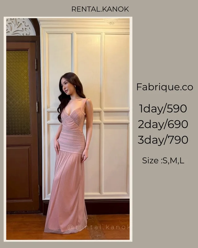 Fabrique.co เดรสยาวสีชมพูโรสโกลด์หรูวิบวับ