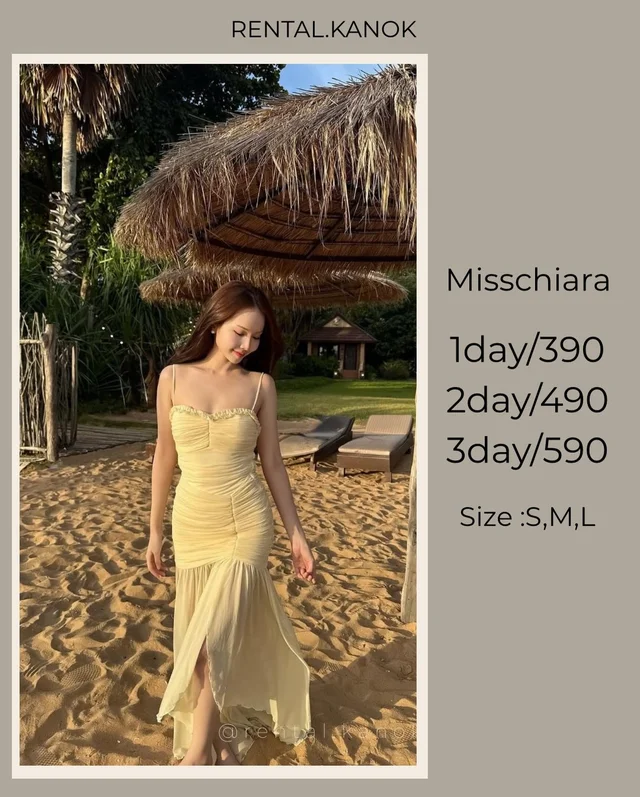 Misschiara เดรสสายเดี่ยวสีเหลืองพาสเทลหวานละมุน