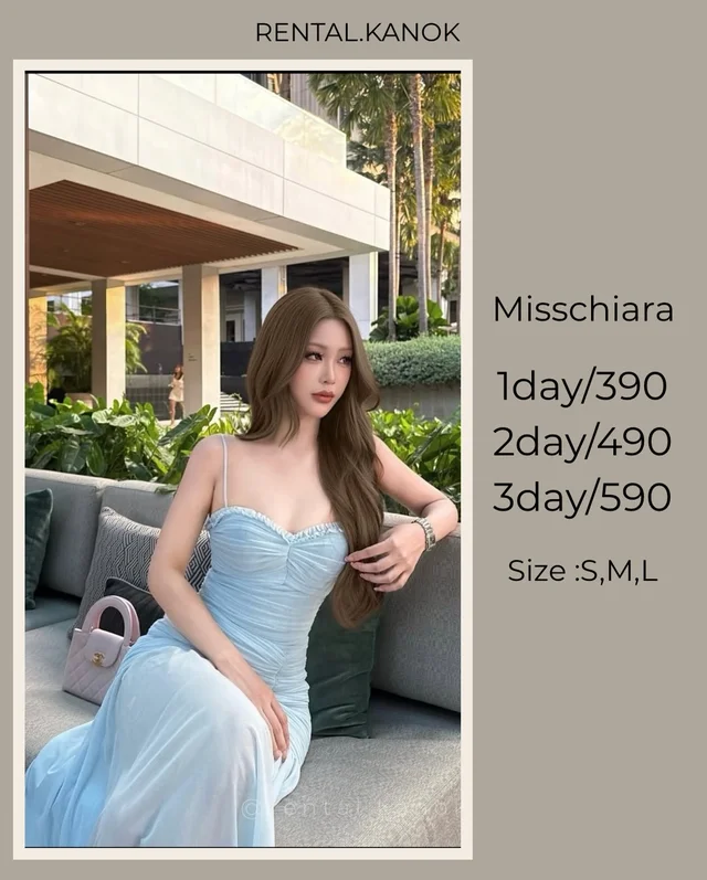 Misschiara เดรสสายเดี่ยวสีฟ้าพาสเทลหวานละมุน