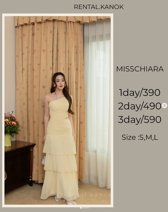 MISSCHIARA เดรสเหลืองพาสเทลไหล่เฉียง สวยหวานหรู