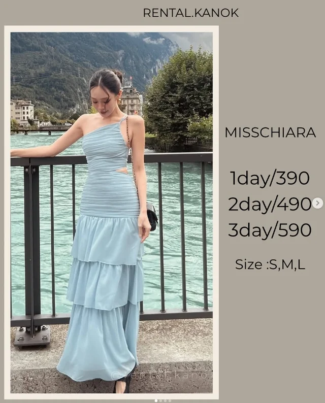 MISSCHIARA เดรสฟ้าไหล่เฉียงเดรปหรู สวยละมุน 1