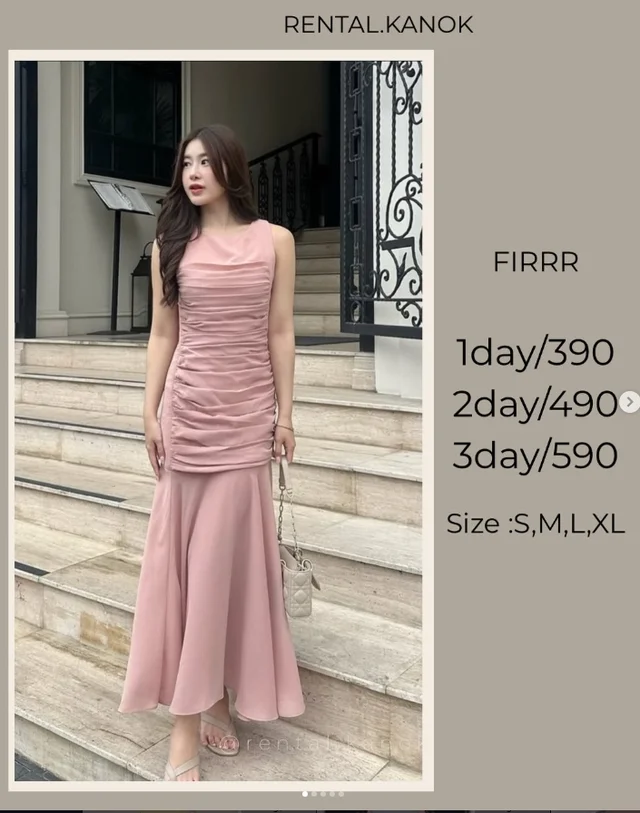 FIRRR เดรสชมพูโรสจับเดรปทรงหางปลาเรียบหรู