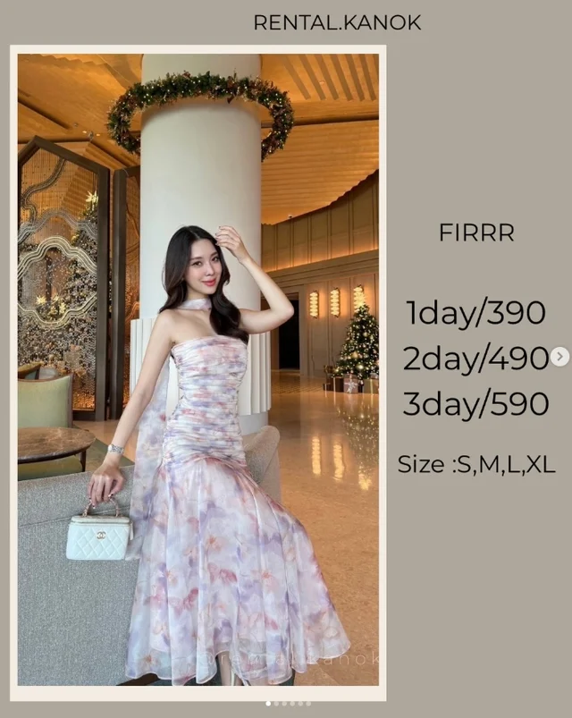 FIRRR เดรสเกาะอกพิมพ์ลายพาสเทลหางปลาหวานหรู 1