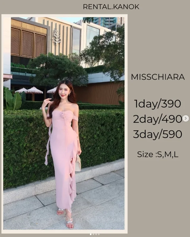 MISSCHIARA เดรสชมพูเกาะอกแต่งผ้าพริ้วหวานหรู 1