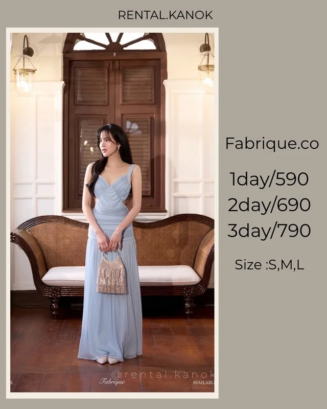 Fabrique.co เดรสยาวสีฟ้าเทาหรูหวานประกายวิบวับ 1