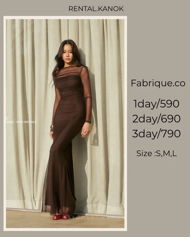 Fabrique.co เดรสยาวซีทรูสีน้ำตาลดาร์กหรูเฉี่ยว