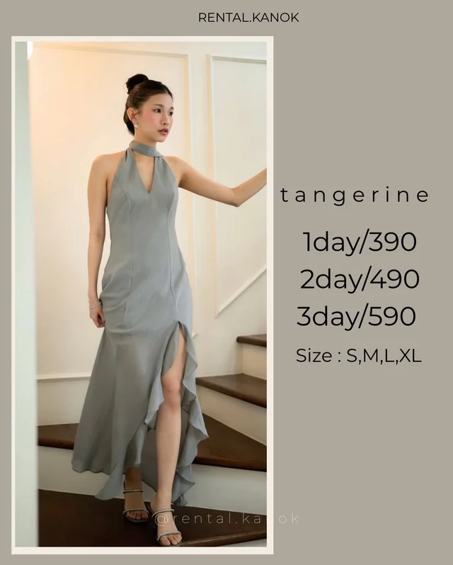 Tangerine เดรสยาวคล้องคอสีเทาหรูเรียบเฉียบ