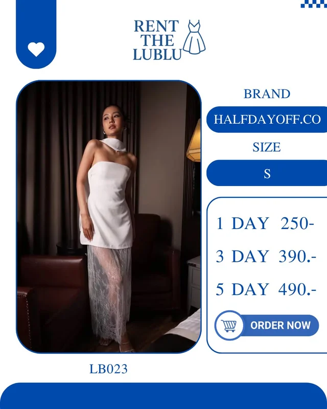 HALFDAYOFFCO เดรสเกาะอกคล้องคอหรูหวาน สีขาว Elegant Dress 1