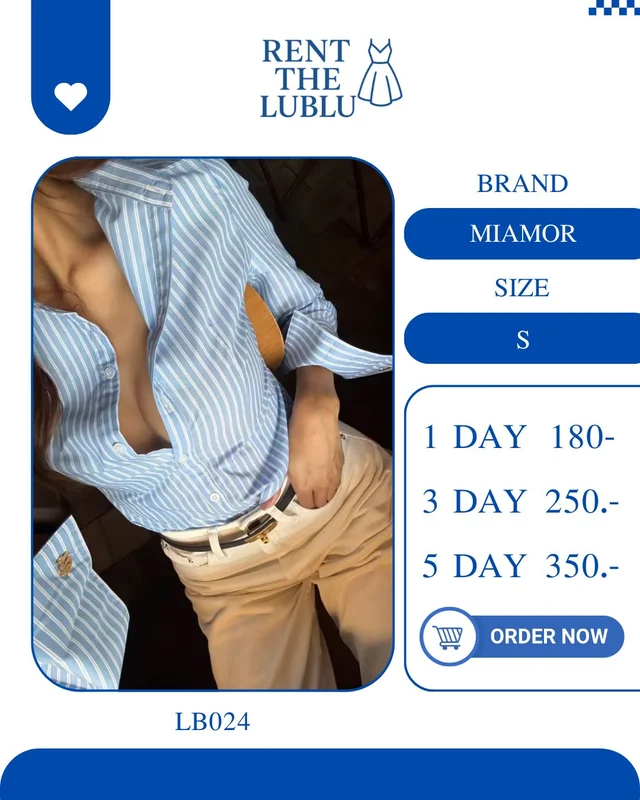 MIAMOR เสื้อเชิ้ตลายทางฟ้าขาว สวยเท่ชิค Casual Shirt