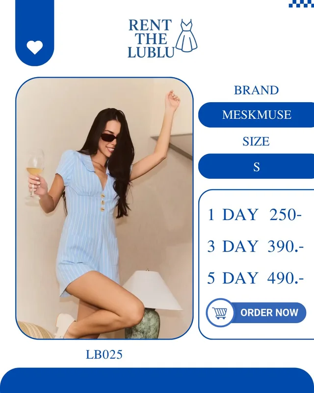 MESKMUSE เดรสเชิ้ตลายทางฟ้าขาว น่ารักสดใส Mini Dress
