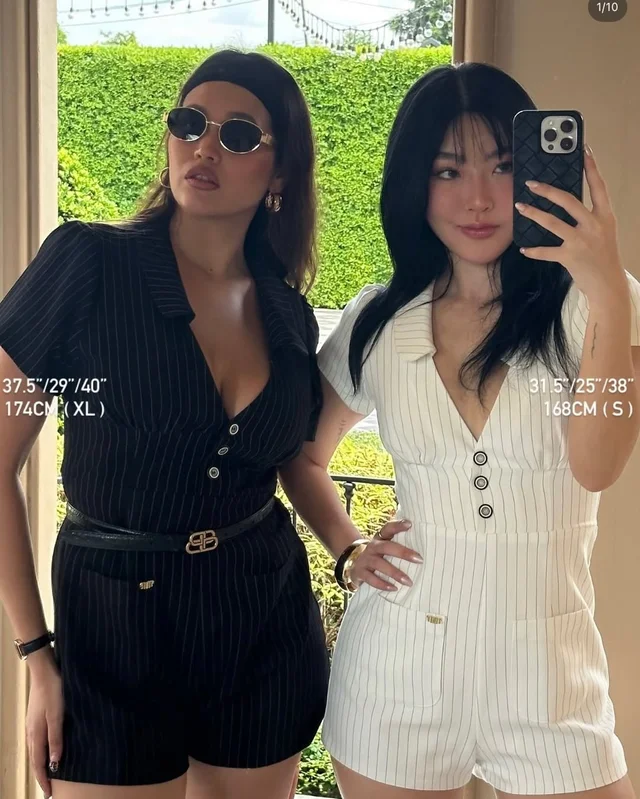 MESKMUSE จั้มสูทลายทางขาวหรู น่ารักเซ็กซี่ Short Jumpsuit thumbnail 2