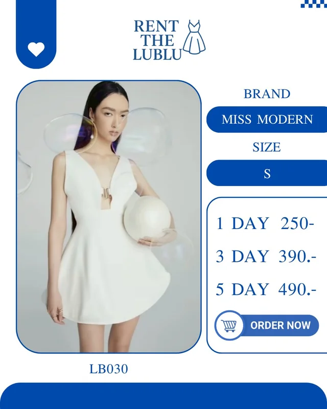 MISS MODERN เดรสคอวีสีขาว หรูหวานเรียบแพง Mini Dress