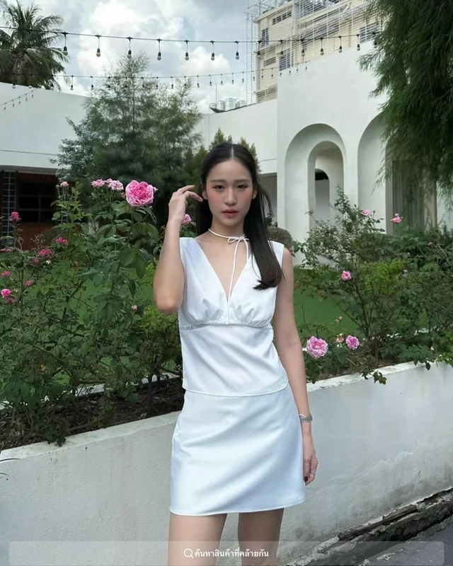 CHANUN เดรสสายเดี่ยวสีฟ้า หวานหรูละมุน Mini Dress thumbnail 3