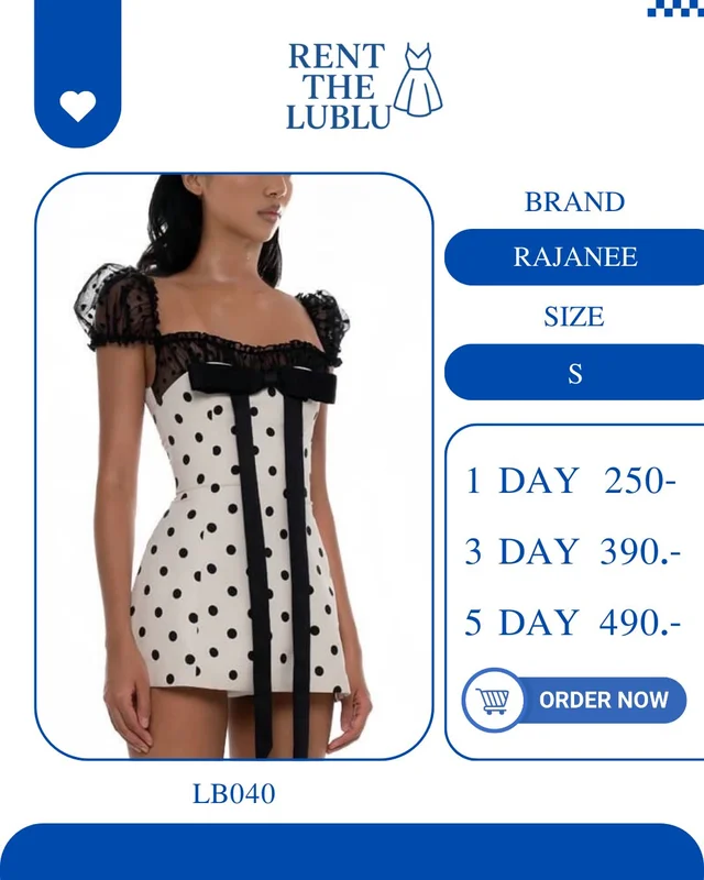 RAJANEE เดรสลายจุดแต่งโบว์ดำ น่ารักแซ่บหวาน Mini Dress