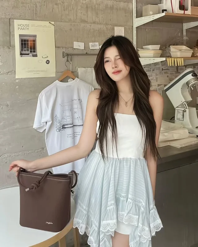 EVERYMAY เดรสเกาะอกสีเขียวมิ้นท์ หวานละมุน น่ารัก Mini Dress thumbnail 3