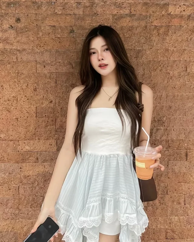 EVERYMAY เดรสเกาะอกสีเขียวมิ้นท์ หวานละมุน น่ารัก Mini Dress thumbnail 5
