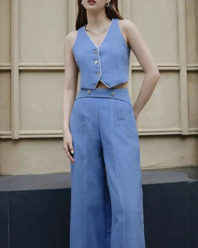 MERGE เซตเสื้อกั๊กกางเกงขายาวสีฟ้า เท่หรูมินิมอล Twopiece (alternate)