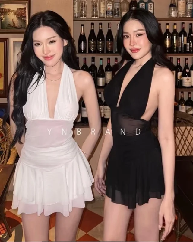 YNBRAND เดรสสายคล้องคอสีดำ แซ่บหรูสายปาร์ตี้ thumbnail 4