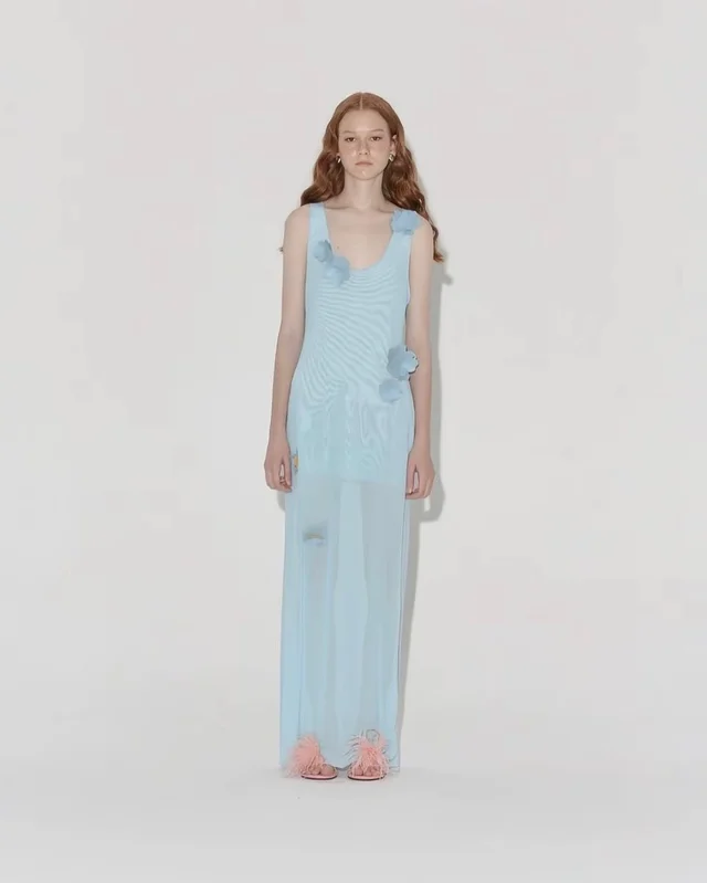 NICHPCO  เดรสยาวซีทรูโทนฟ้าพาสเทล Summer Maxi Dress thumbnail 3
