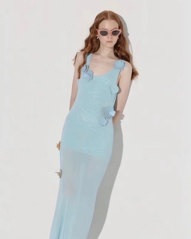NICHPCO  เดรสยาวซีทรูโทนฟ้าพาสเทล Summer Maxi Dress thumbnail 4