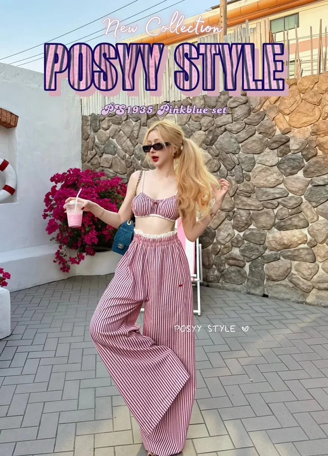 Posyy ชุดเซทสีชมพูลายทาง thumbnail 2