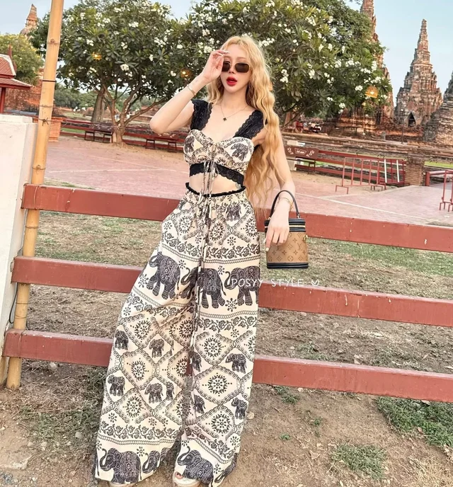 POSYYเสื้อครอปผูกหน้าสายลูกไม้ กกช้าง thumbnail 3