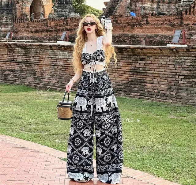 POSYYเสื้อครอปผูกหน้าสายลูกไม้ กกช้างขายาว thumbnail 3
