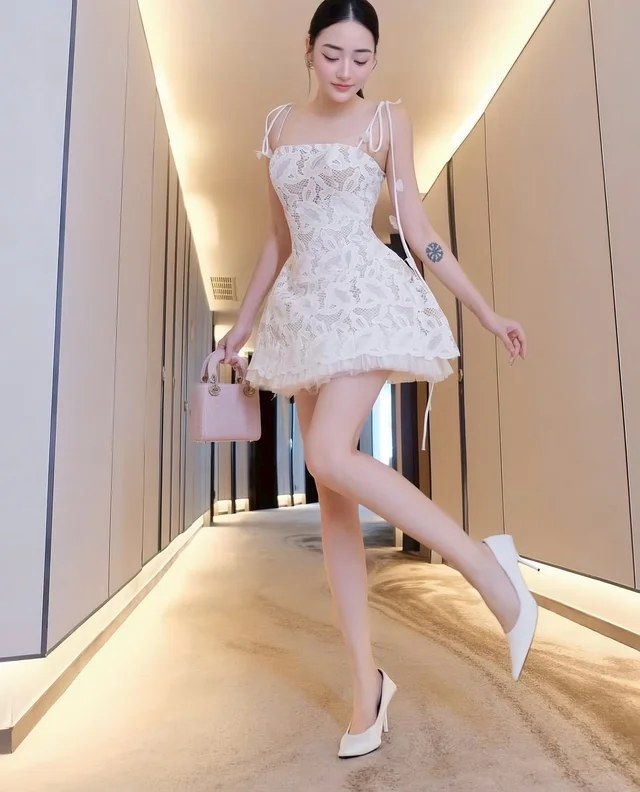 Louistilou – เดรสสายผูกลูกไม้สีขาว สไตล์ลูกคุณหนู thumbnail 3