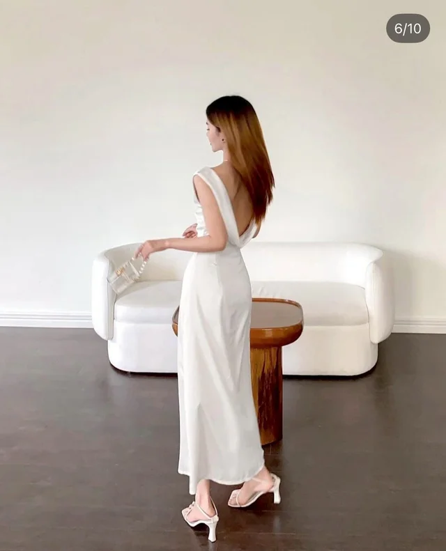 CLOTHING.GEM เดรสยาวสีขาวเรียบหรู ลุคมินิมอลละมุน thumbnail 3