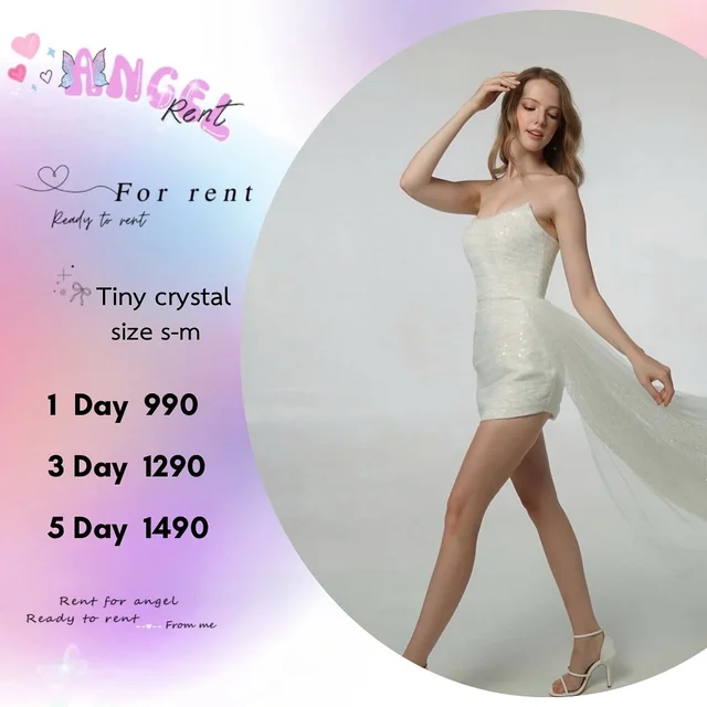 Tiny crystal เดรสเกาะอกสีขาวหรูประกายคริสตัล