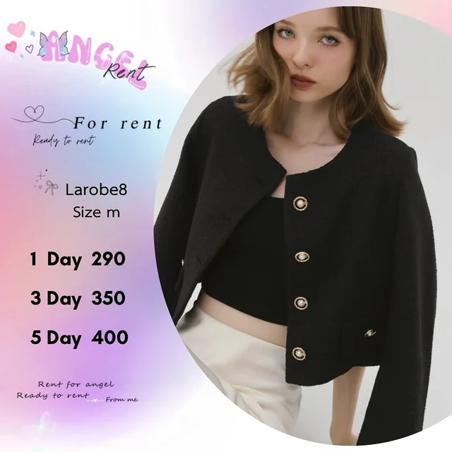 Larobe8 เซ็ตเสื้อคลุมครอปดำลุคคุณหนูหรู