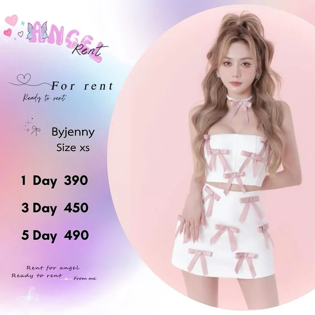 Byjenny เซ็ตเกาะอกโบว์ชมพูลุคคุณหนูหวาน
