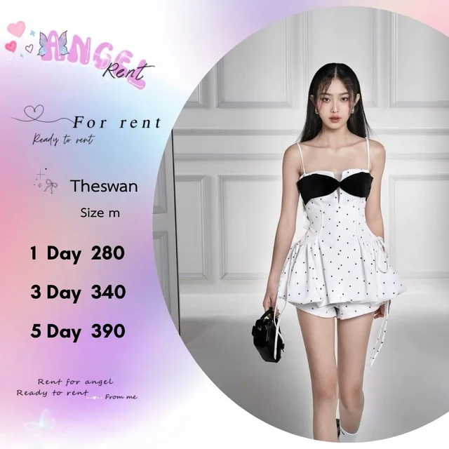 Theswan เดรสสายเดี่ยวลายจุดหวานหรู