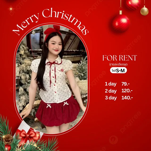 ทูพีซคริสต์มาส / ปีใหม่ลายจุด โทนแดง-ขาว น่ารักหวาน