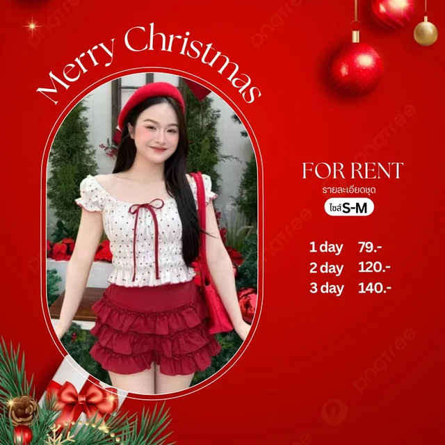 เซ็ตคริสต์มาส / ปีใหม่หวานน่ารัก โทนแดง-ขาว ทูพีซ