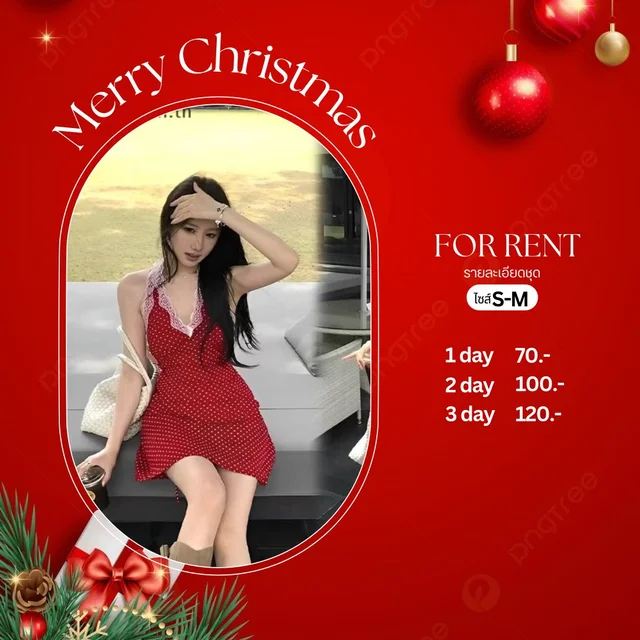 เดรสคริสต์มาส / ปีใหม่สายเดี่ยวลายจุดแดง แซ่บหวาน Mini Dress