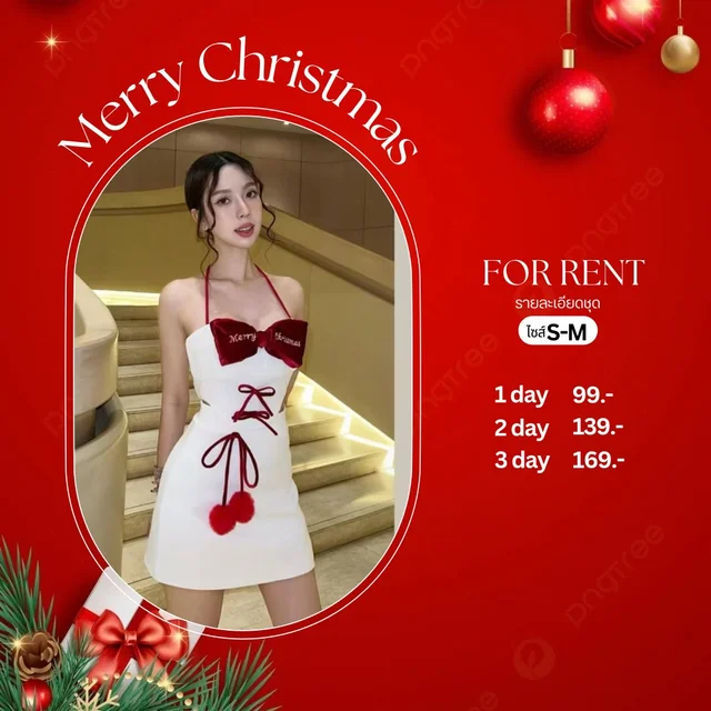 เดรสคริสต์มาส / ปีใหม่โบว์กำมะหยี่ แซ่บหรู Mini Dress