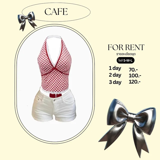 เซ็ตสายคล้องคอลายตารางแดงน่ารัก Two-Piece