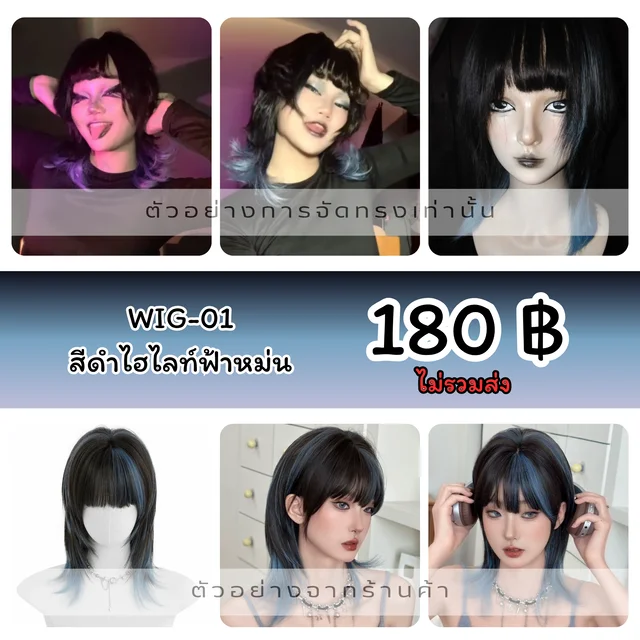 วิกสีดำไฮไลท์ฟ้าหม่น ผมสั้น (alternate)