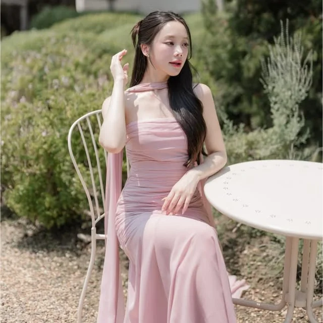Pirunya LD20 Chiffon Pink Long Dress  thumbnail 4