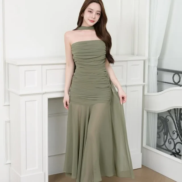 Pirunya LD20 Chiffon Olive Green Long Dress  thumbnail 4