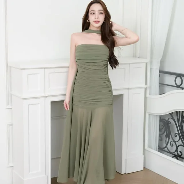 Pirunya LD20 Chiffon Olive Green Long Dress  thumbnail 3