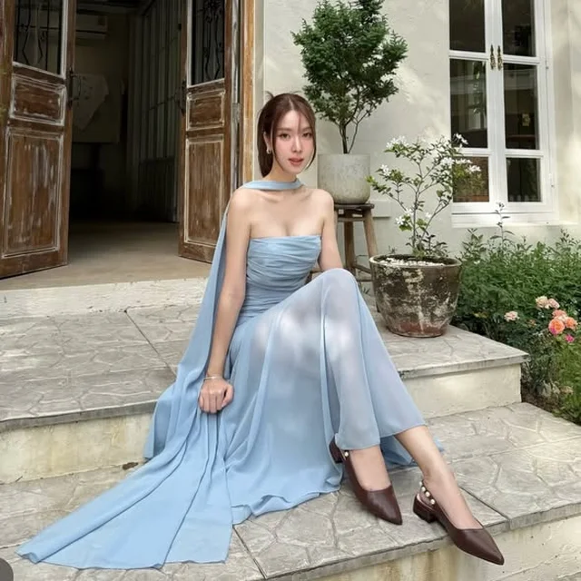 Pirunya LD20 Chiffon Blue Long Dress  thumbnail 3