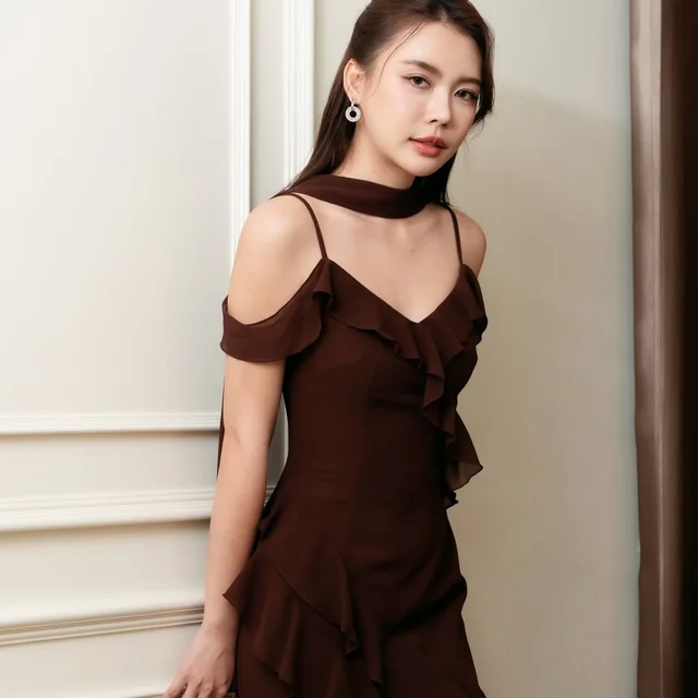 ชุดเดรสยาว Firrr Sarah Sleeve Dark Brown  thumbnail 4