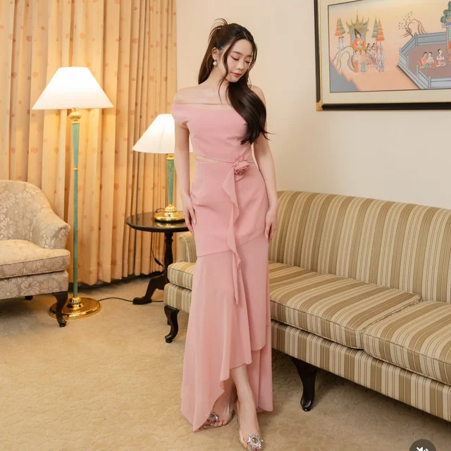 MISSCHIARA Clara Pink Off Shoulder Long Dress  (alternate)